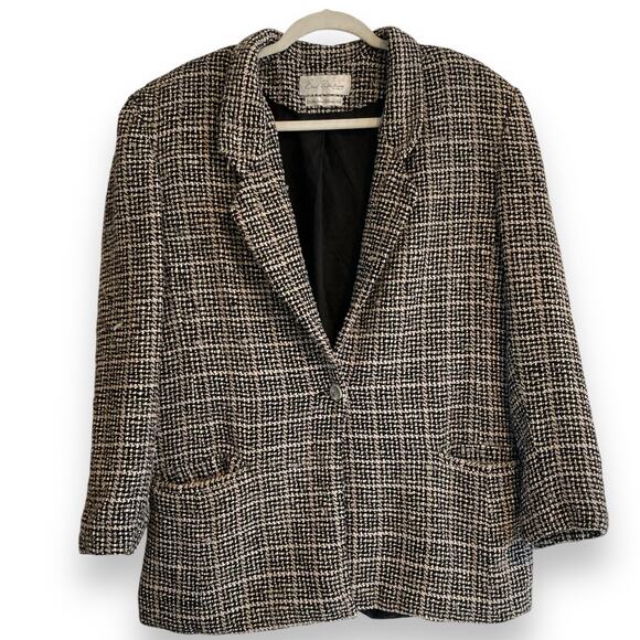 Vintage Emil Rutenbeg Gray Tweed Silver Accent Handwoven Silk Blazer Size Large - Picture 1 of 16
